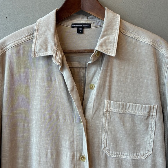 James Perse Stretch Herringbone Tan Khaki Jumpsuit, Large - Picture 3 of 8